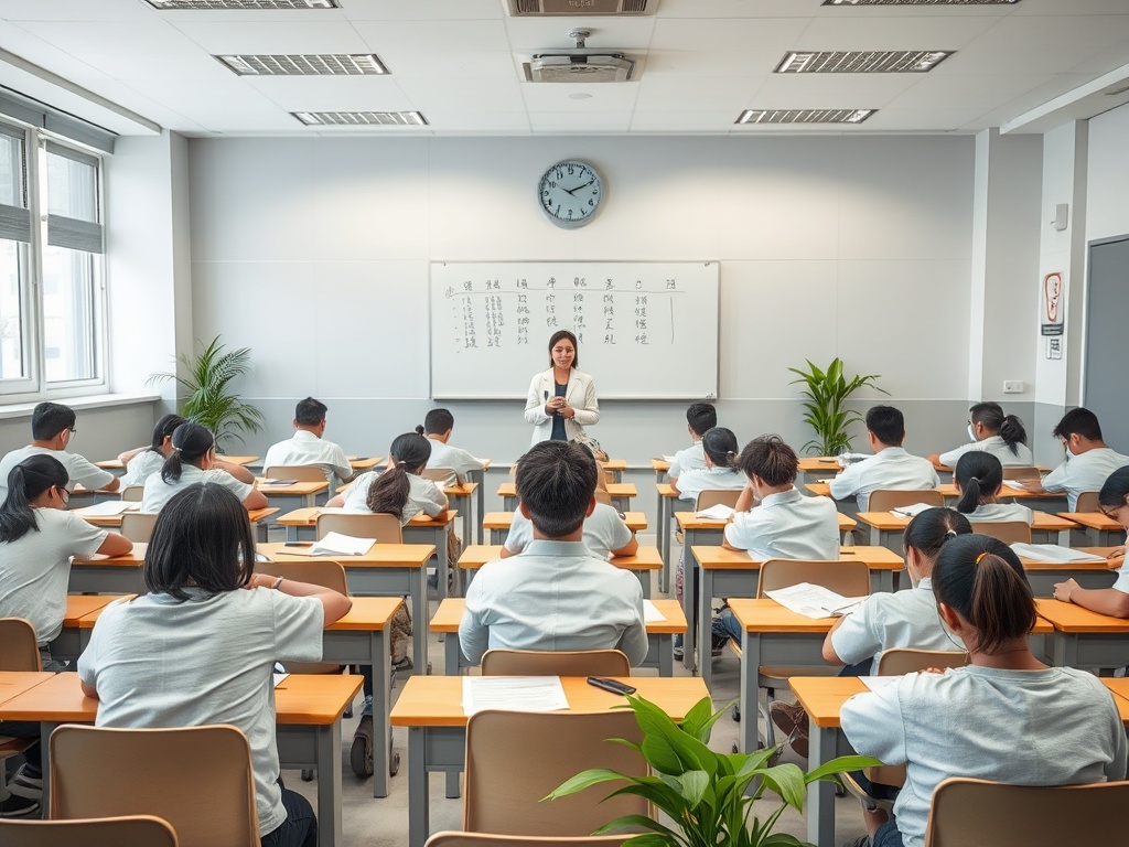 Учитель объясняет материал в классе, студенты внимательно слушают и делают записи на занятии.